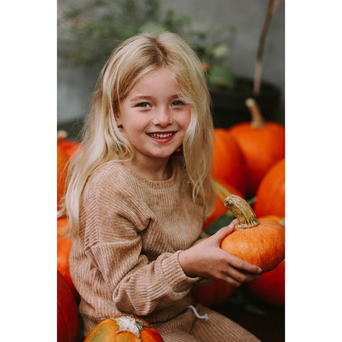 Allyson Mini Kindertrui met Ballonmouwen – Camel