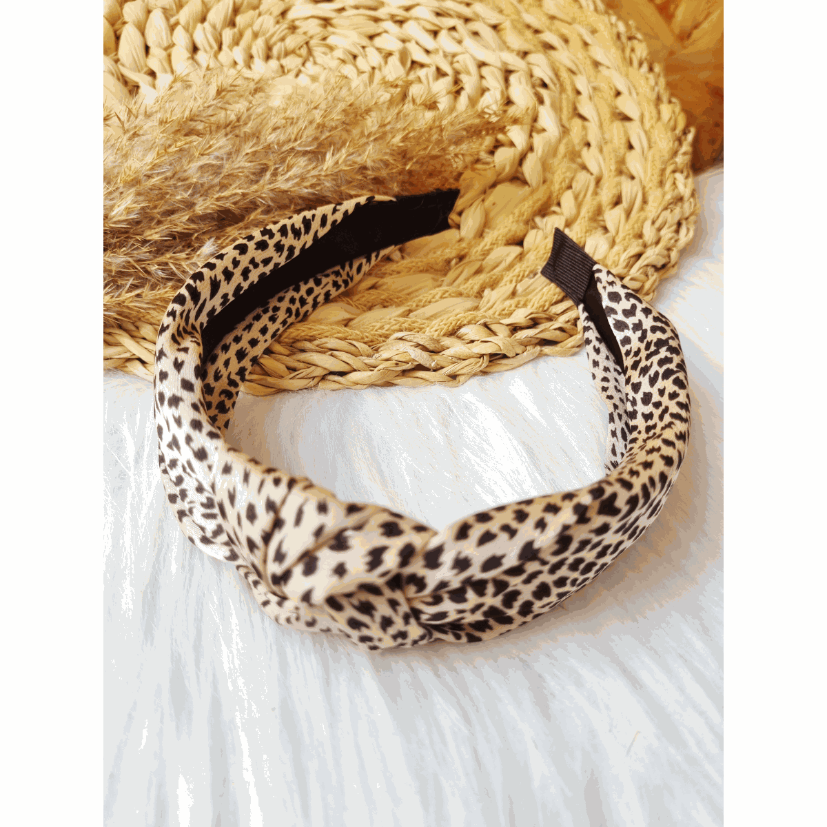 Zwarte leopard knoopdiadeem | 4 cm breed