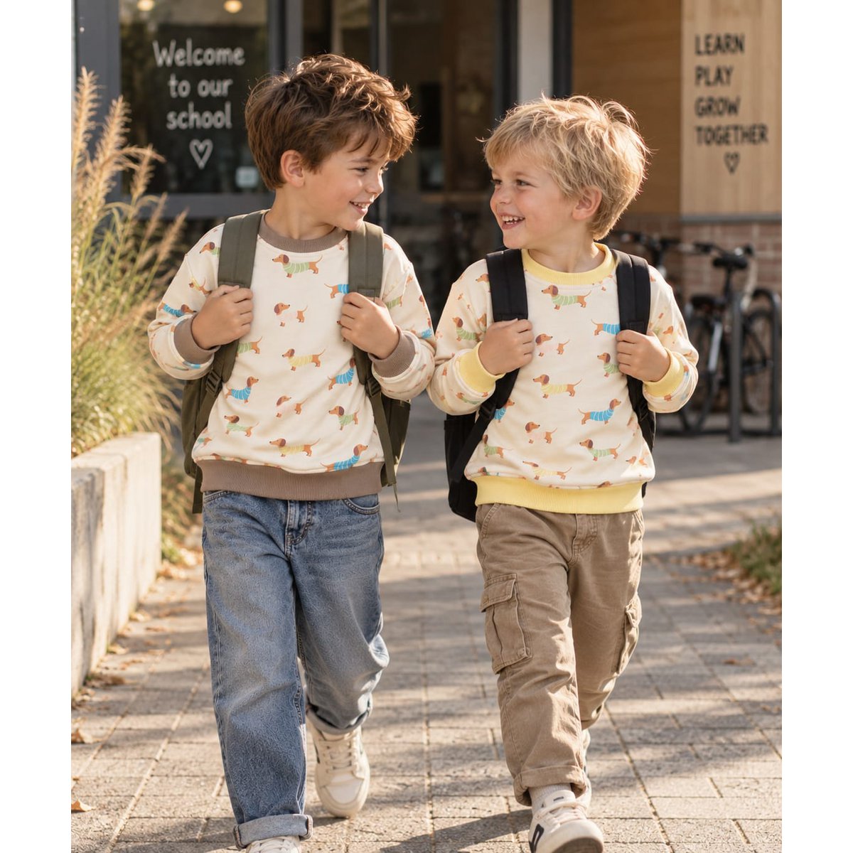 Crème kindersweater met teckelprint