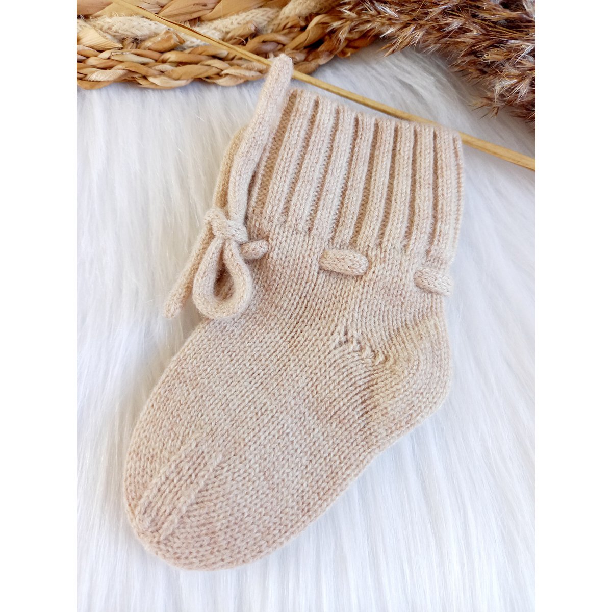 Merino baby muts & slofjes beige