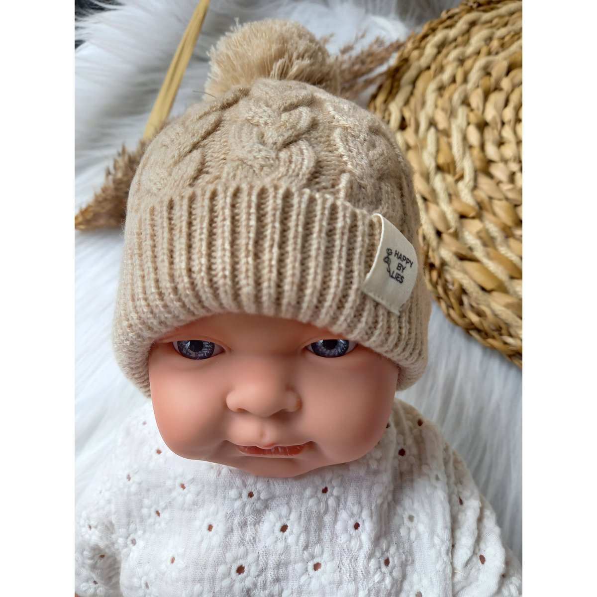 Merino baby muts & slofjes beige