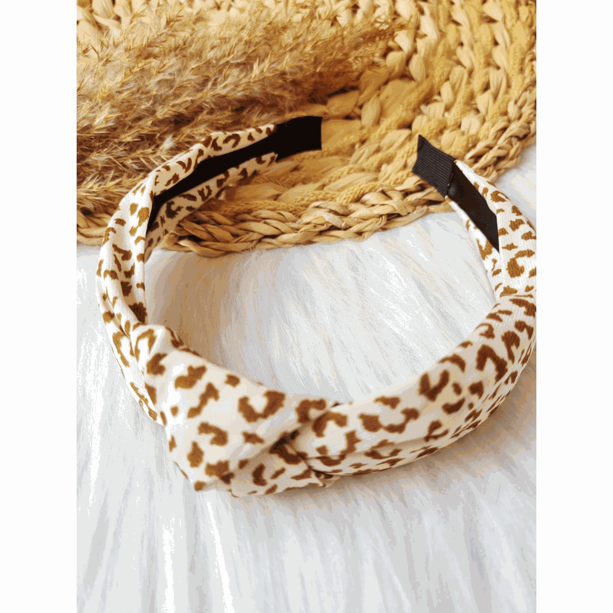 Beige leopard knoopdiadeem | 4 cm breed