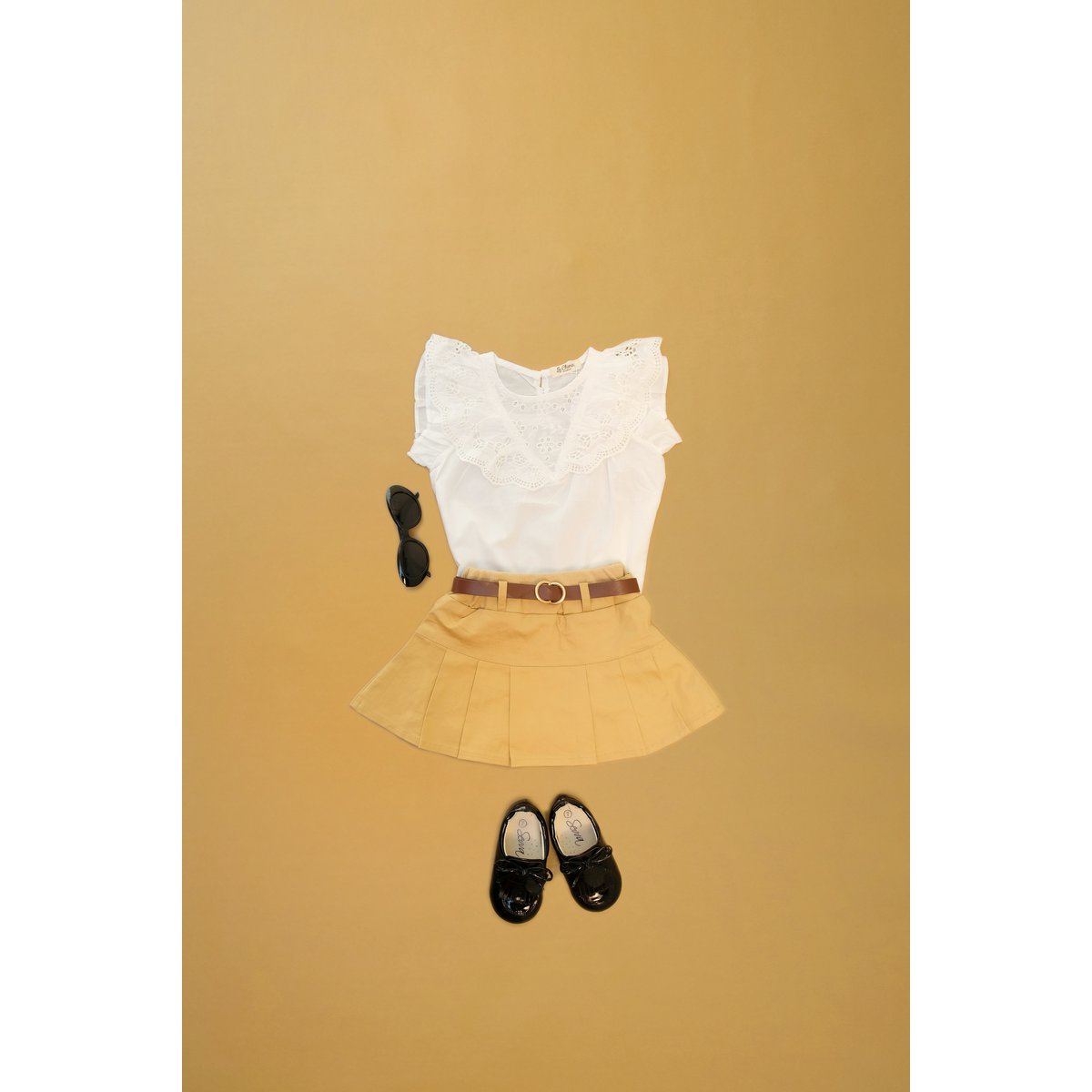 Emeline Plissé Meisjesrok met Riem – Camel