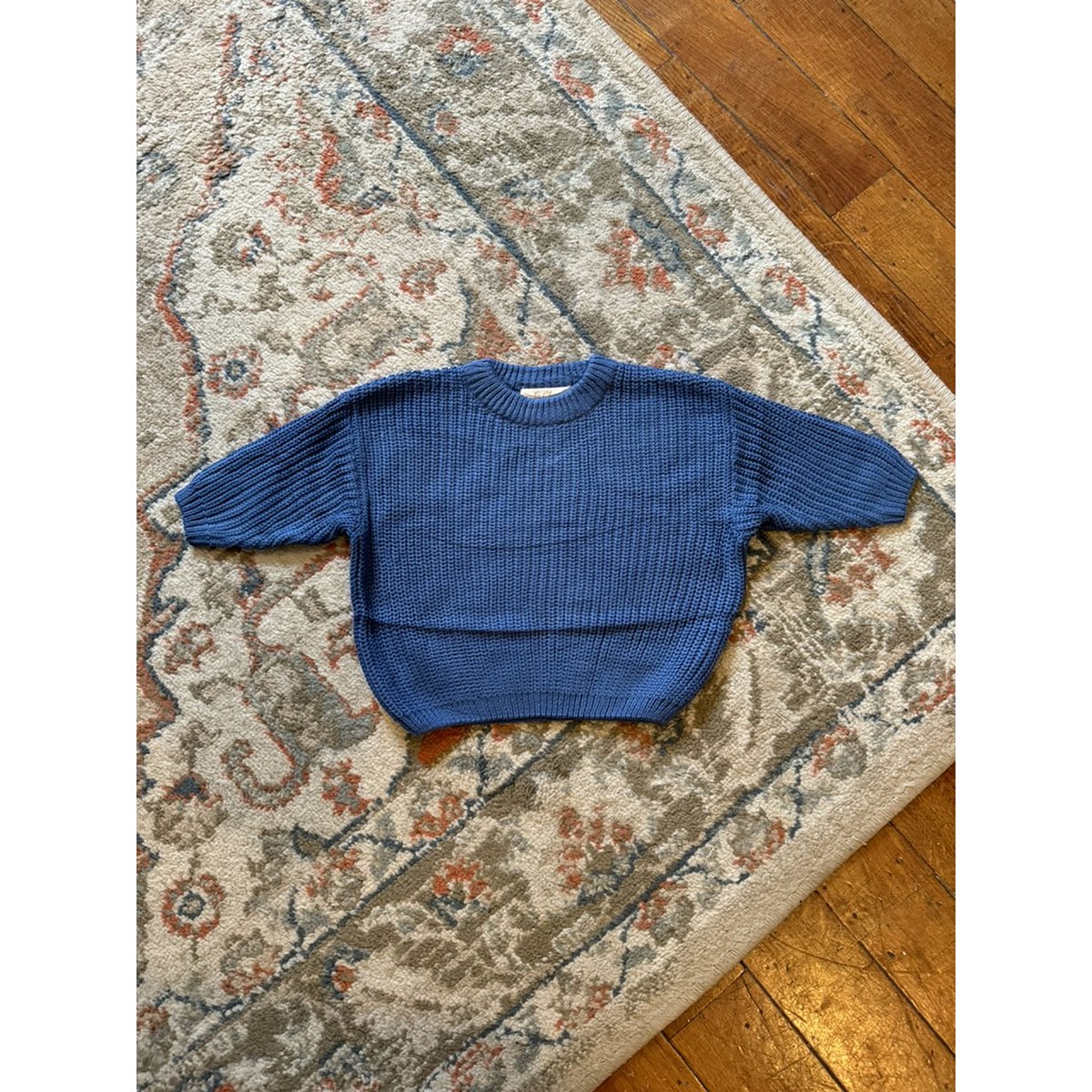 Liv Basic Kindertrui van Katoen – Marineblauw, Donkergrijs & Roze Confetti