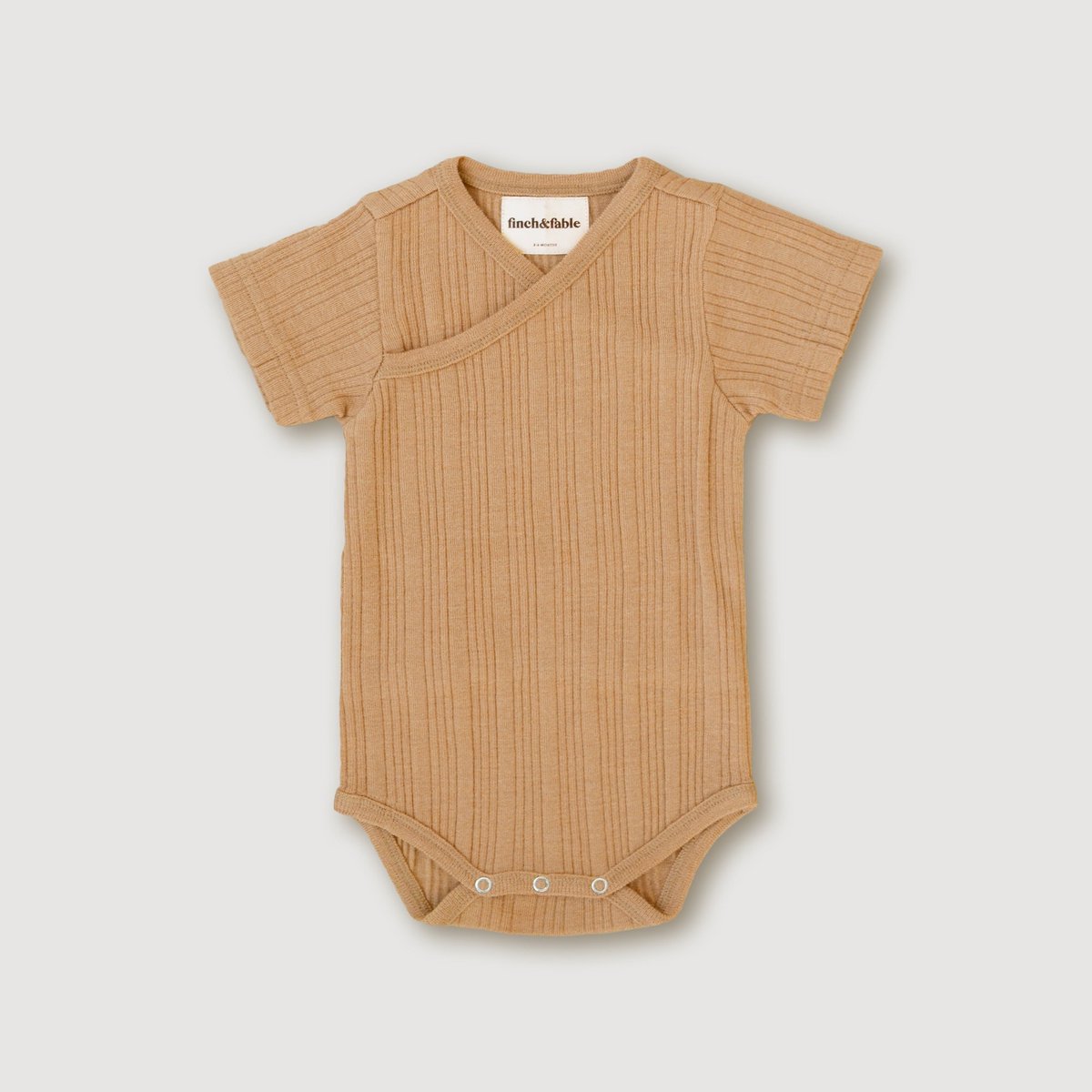 S/S bodysuit van wollen ribstof - Fawn