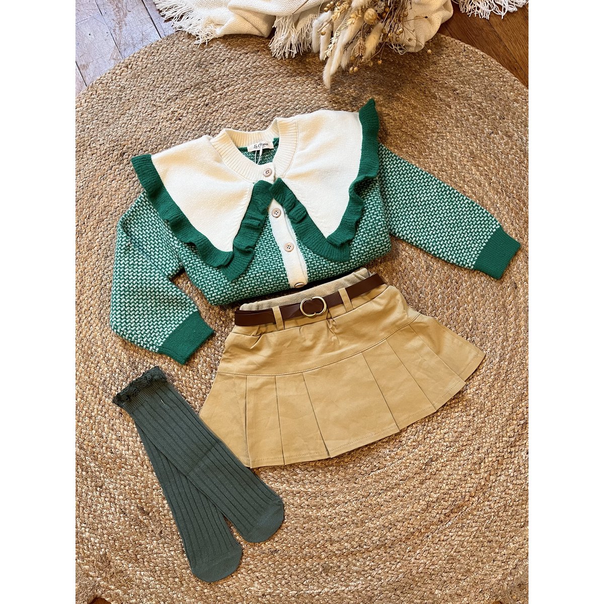 Emeline Plissé Meisjesrok met Riem – Camel