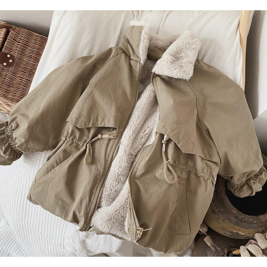 FOREST Warme Kinderjas met Vegan Imitatiebont – Beige