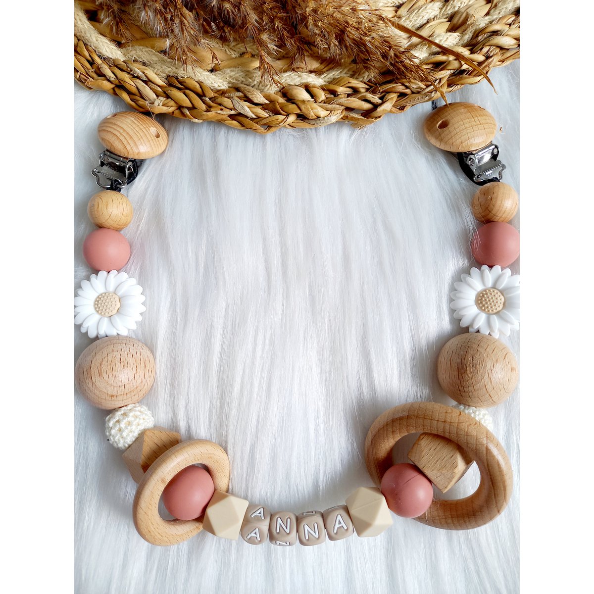 Gepersonaliseerde witte wagenspanner Daisy - Powderblush