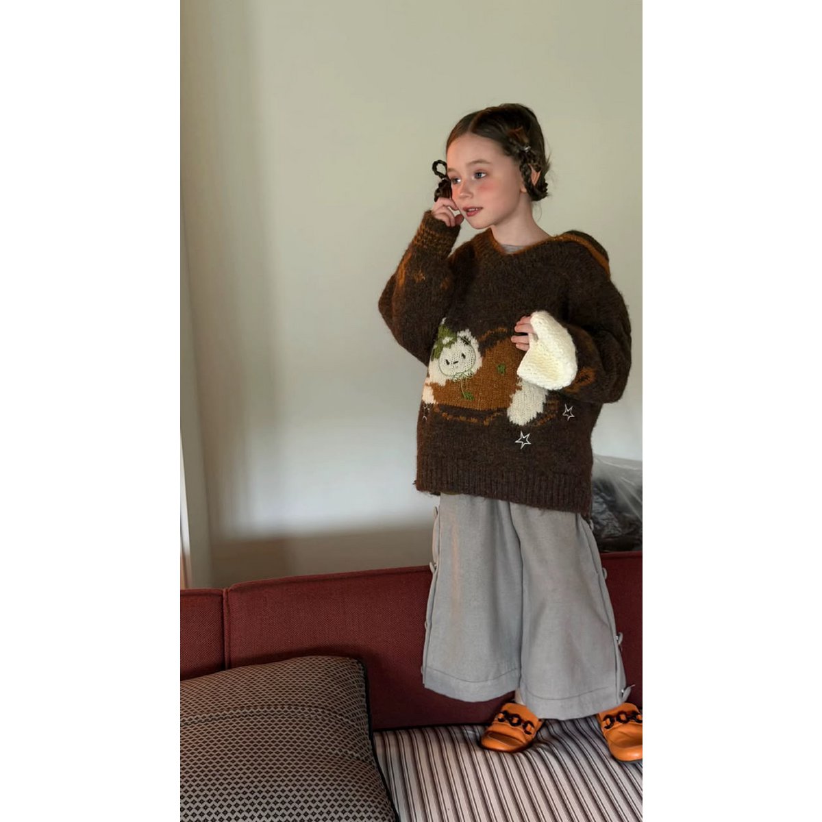 Margot Gebreide Kindertrui met Kattenmotief