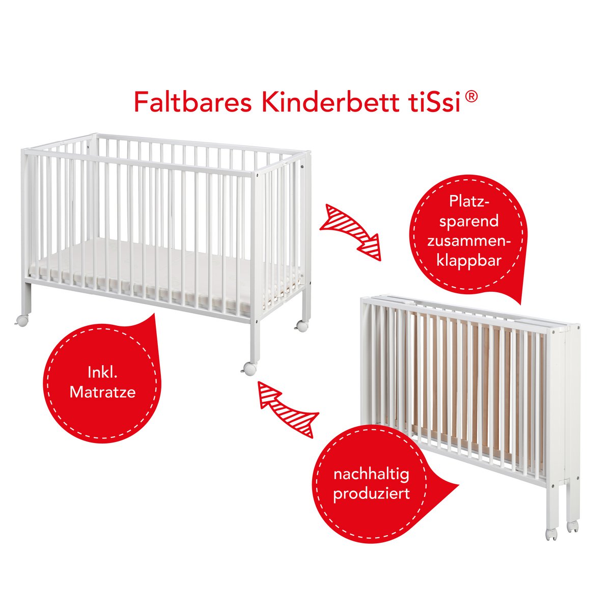 tiSsi JORI opvouwbaar kinderbed 120x60 cm - Beukenwit