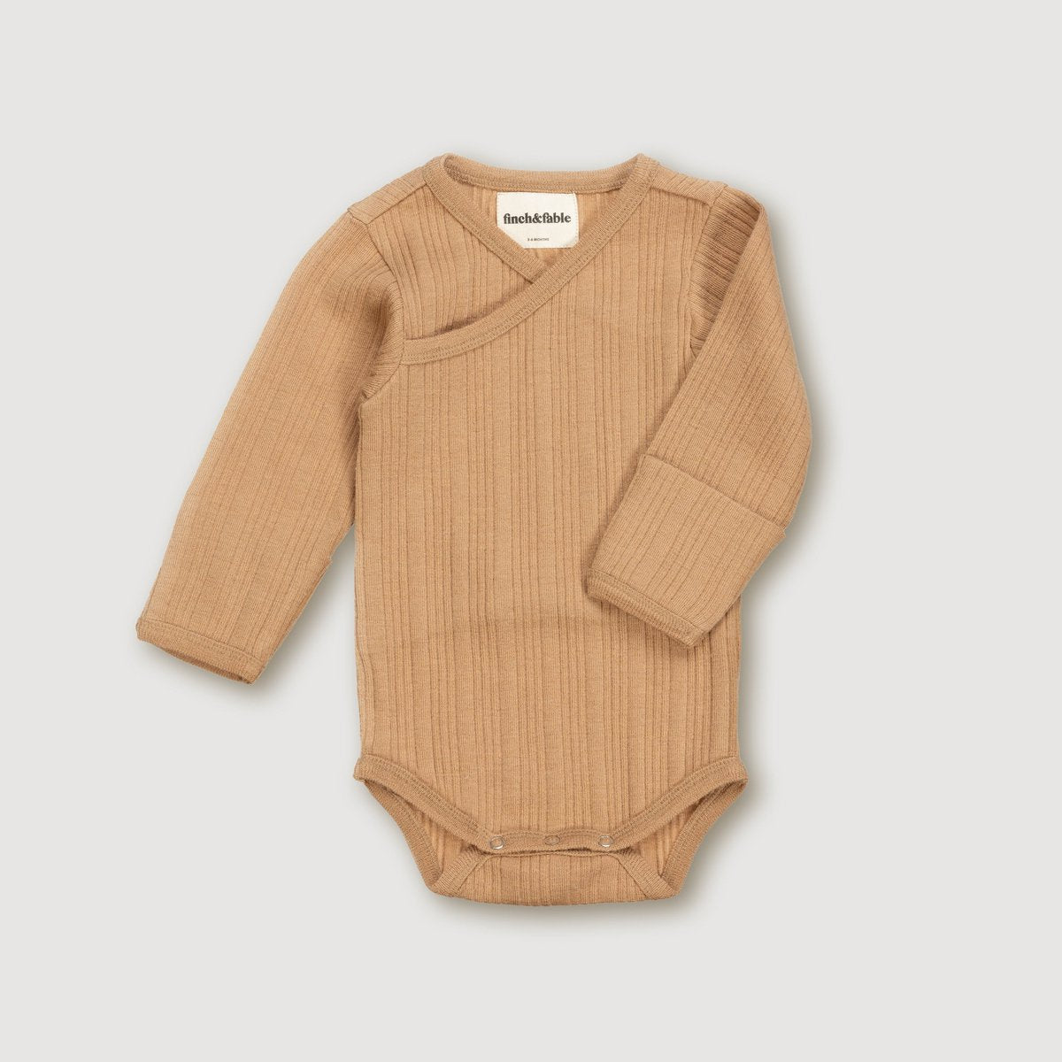 L/S bodysuit van wollen ribstof - Fawn