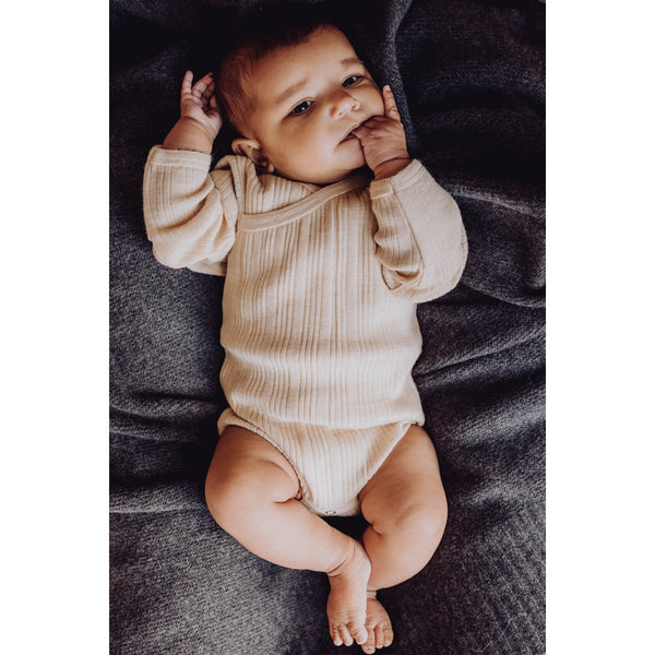 Bodysuit Lange Mouwen Wollen Ribstof Haver