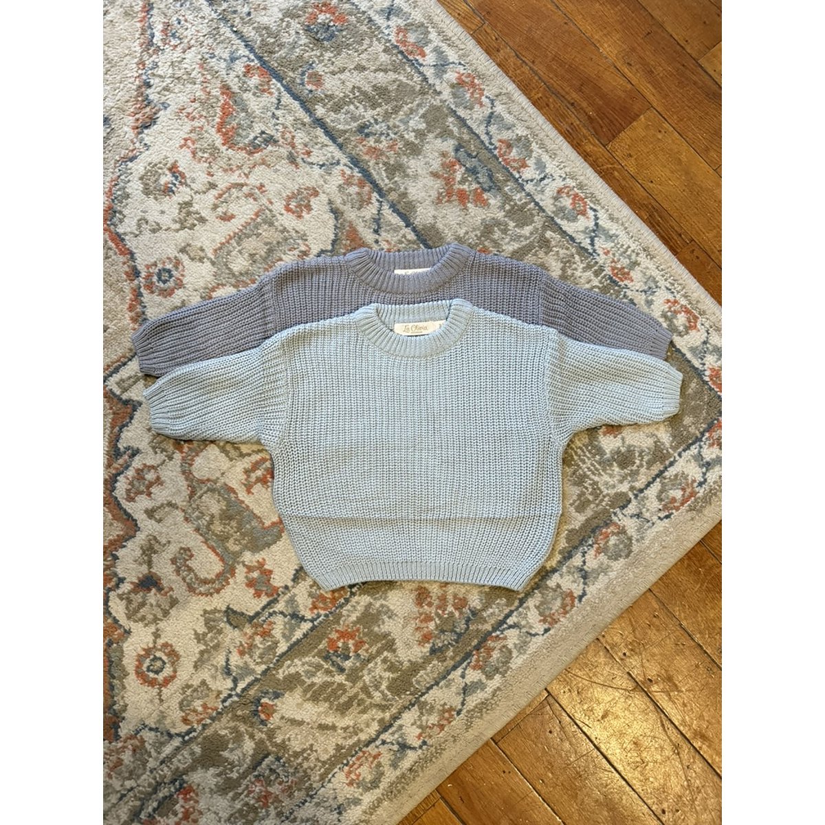 Liv Basic Kindertrui van Katoen – Marineblauw, Donkergrijs & Roze Confetti