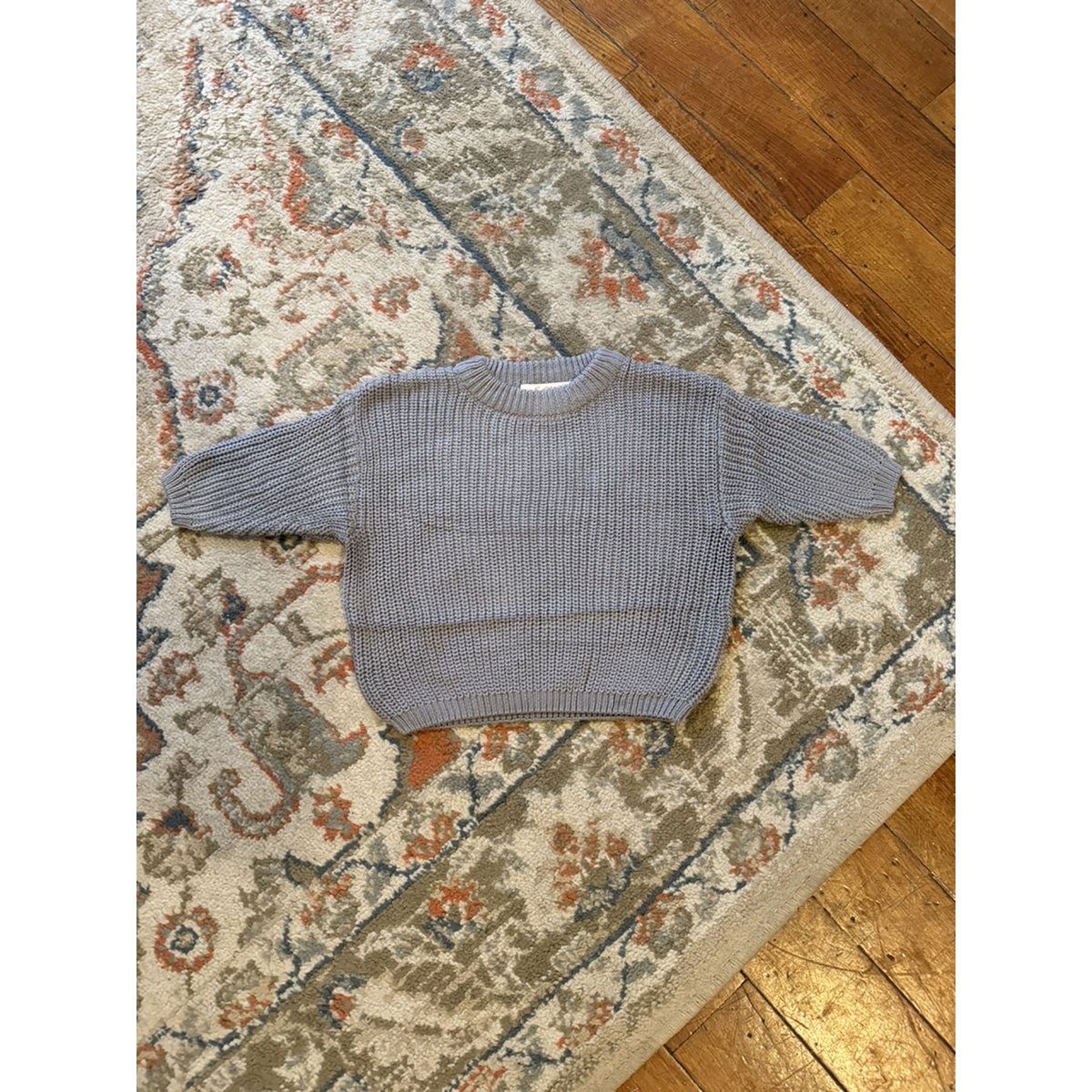 Liv Basic Kindertrui van Katoen – Marineblauw, Donkergrijs & Roze Confetti