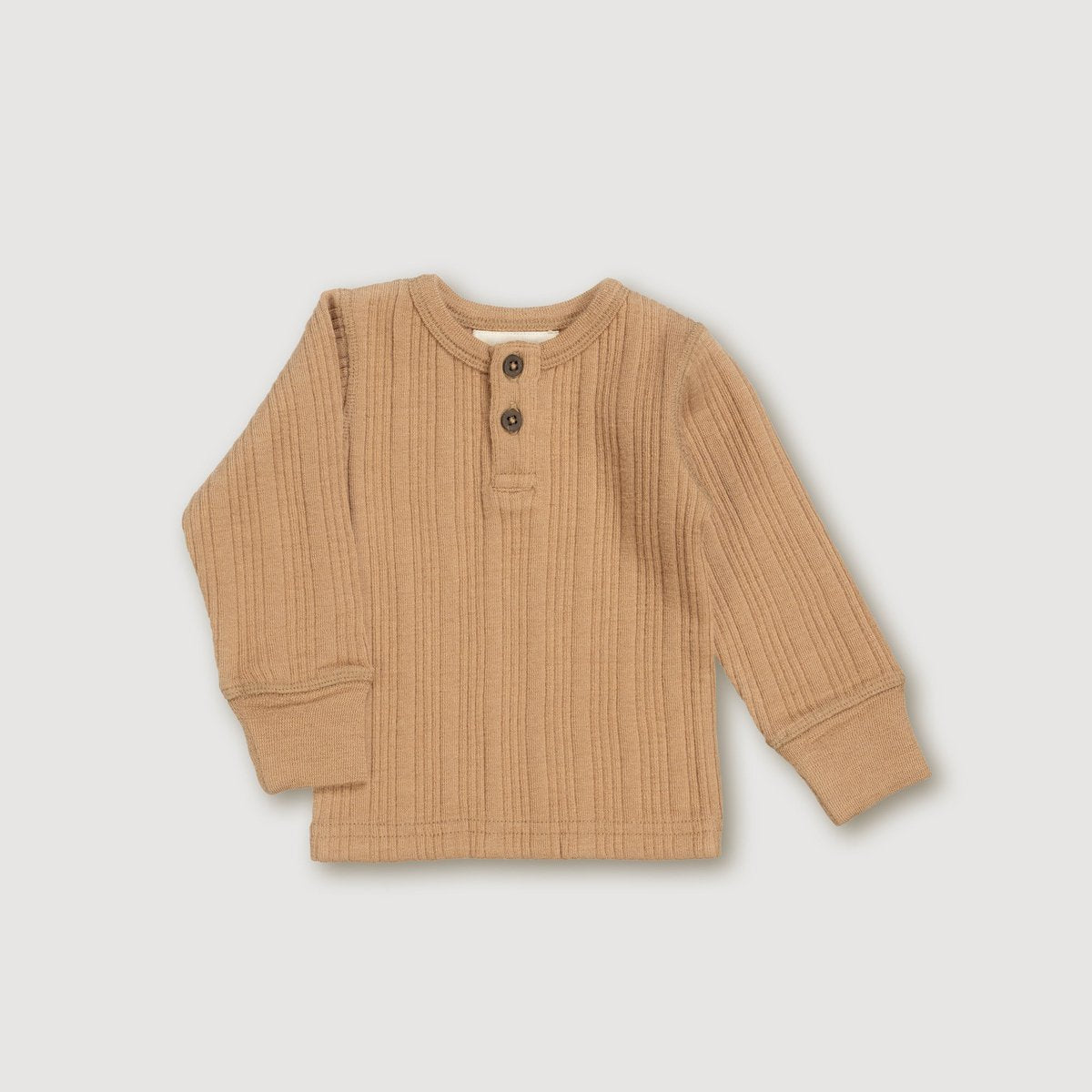 Henley-top van wollen ribstof - Fawn