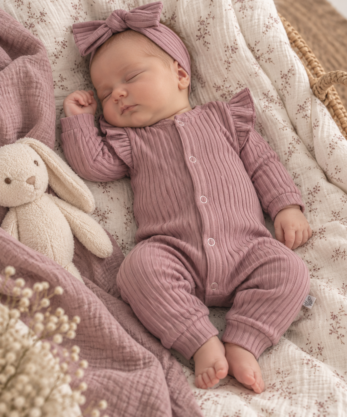 Boxpakje Ruffle Wide Rib Jersey Natural Mauve