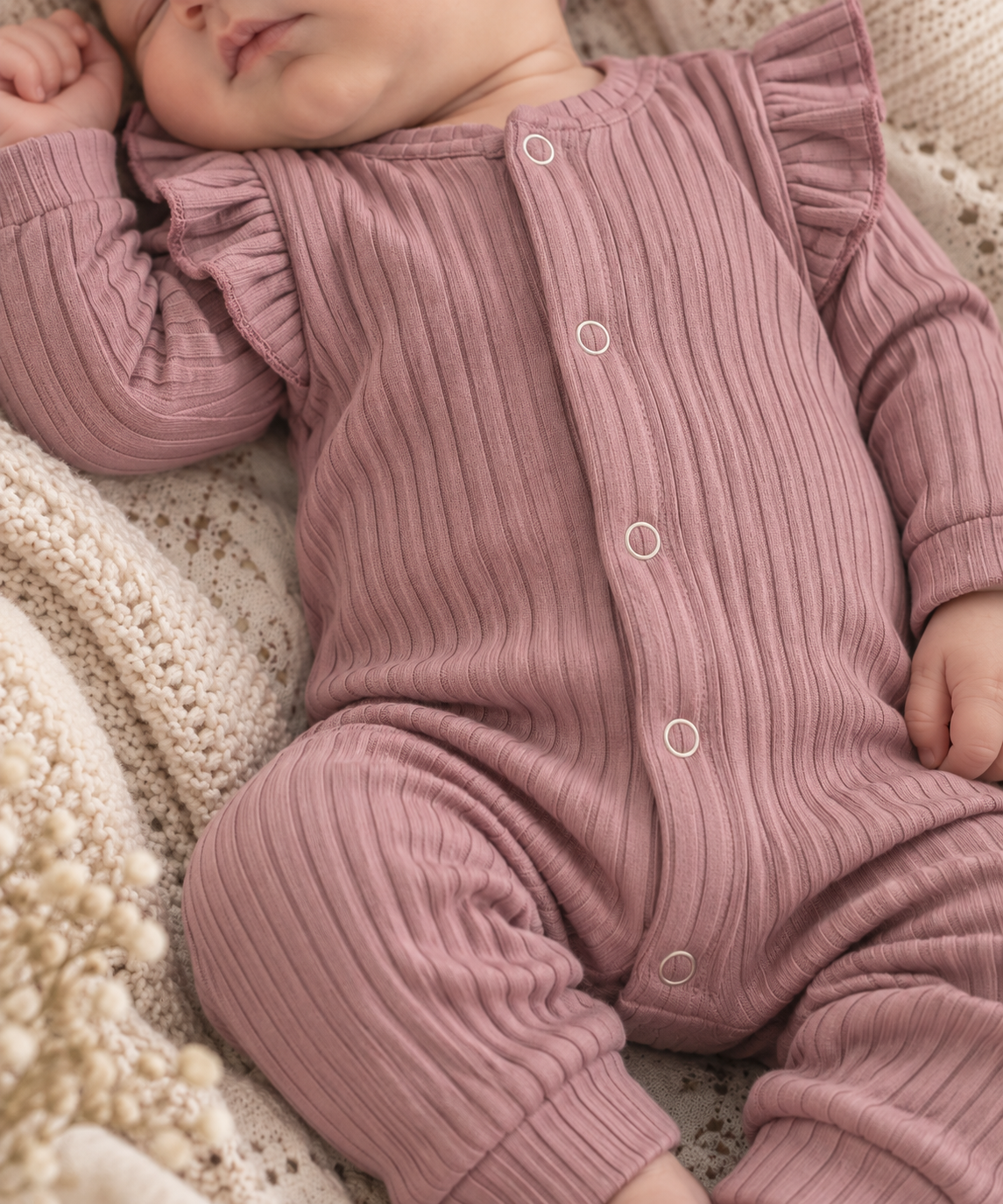 Boxpakje Ruffle Wide Rib Jersey Natural Mauve