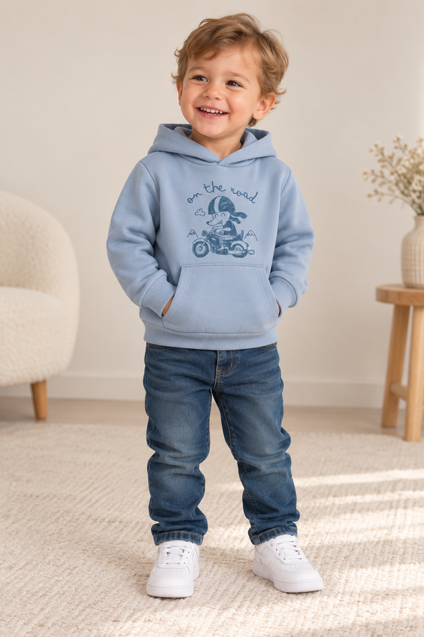 Geborstelde Kinderhoodie met Print op de Voorkant – 2-6 jaar