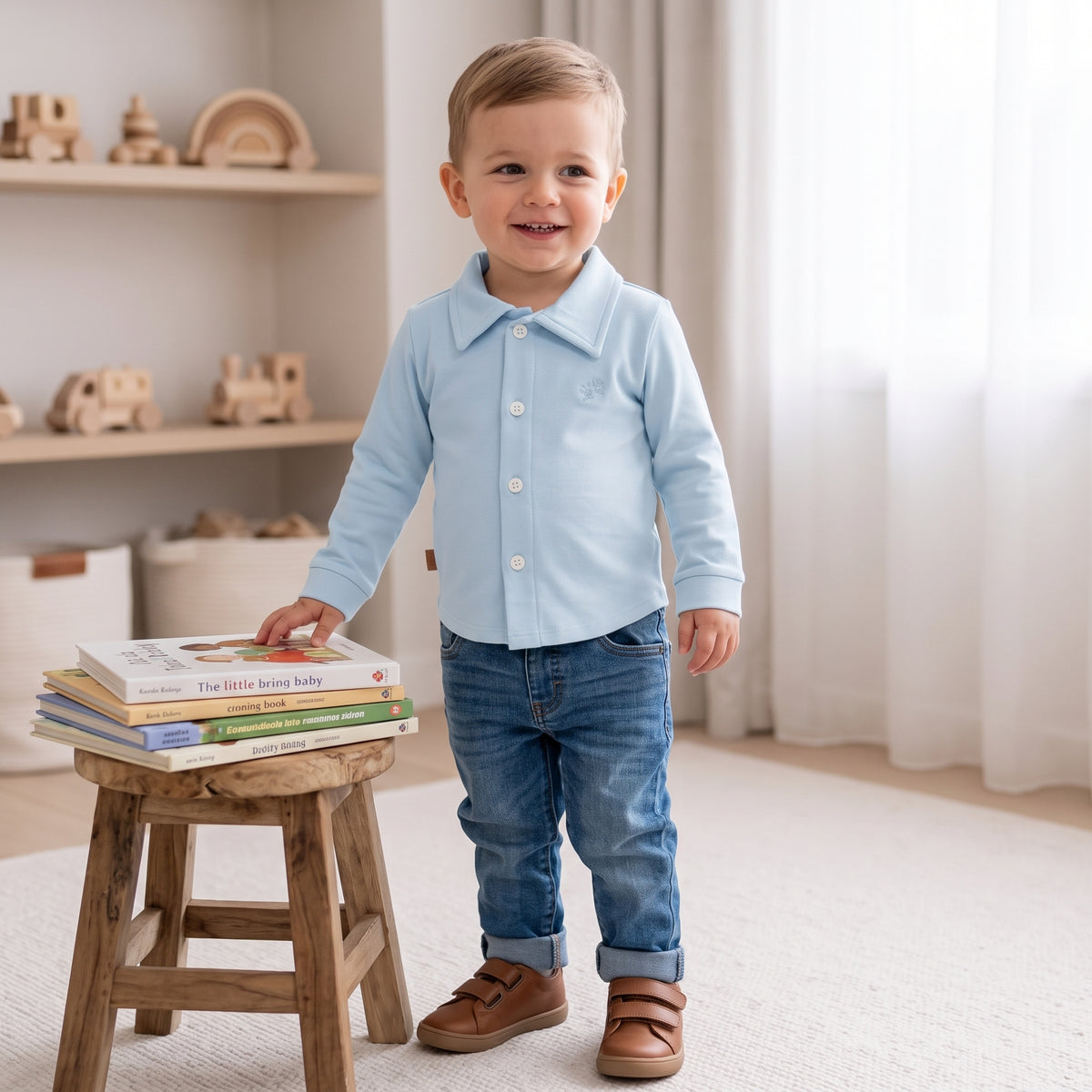 Babyblauwe kinderpolo van piquékatoen