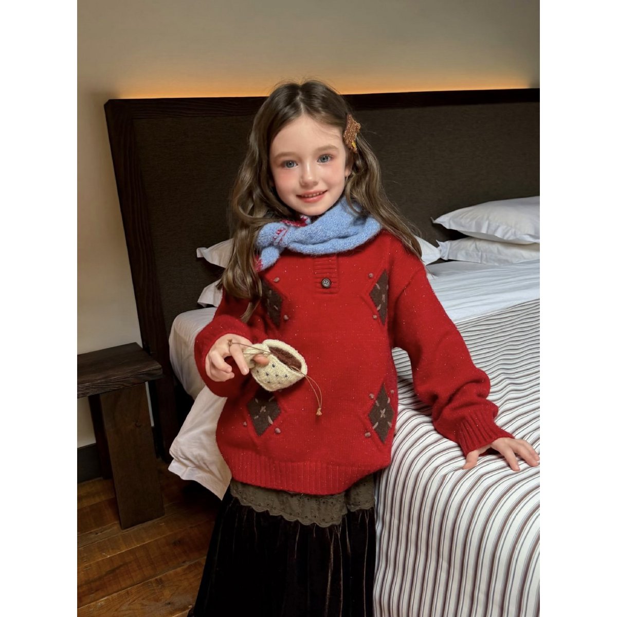Ruby Argyle Gebreide Kindertrui – Robijnrood
