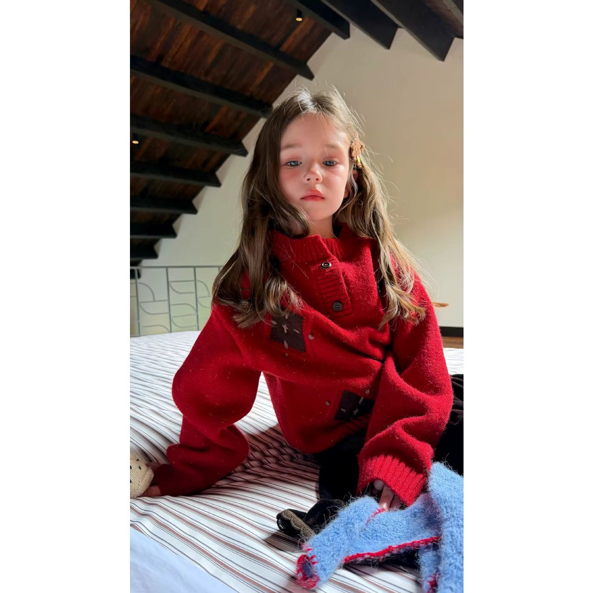Ruby Argyle Gebreide Kindertrui – Robijnrood