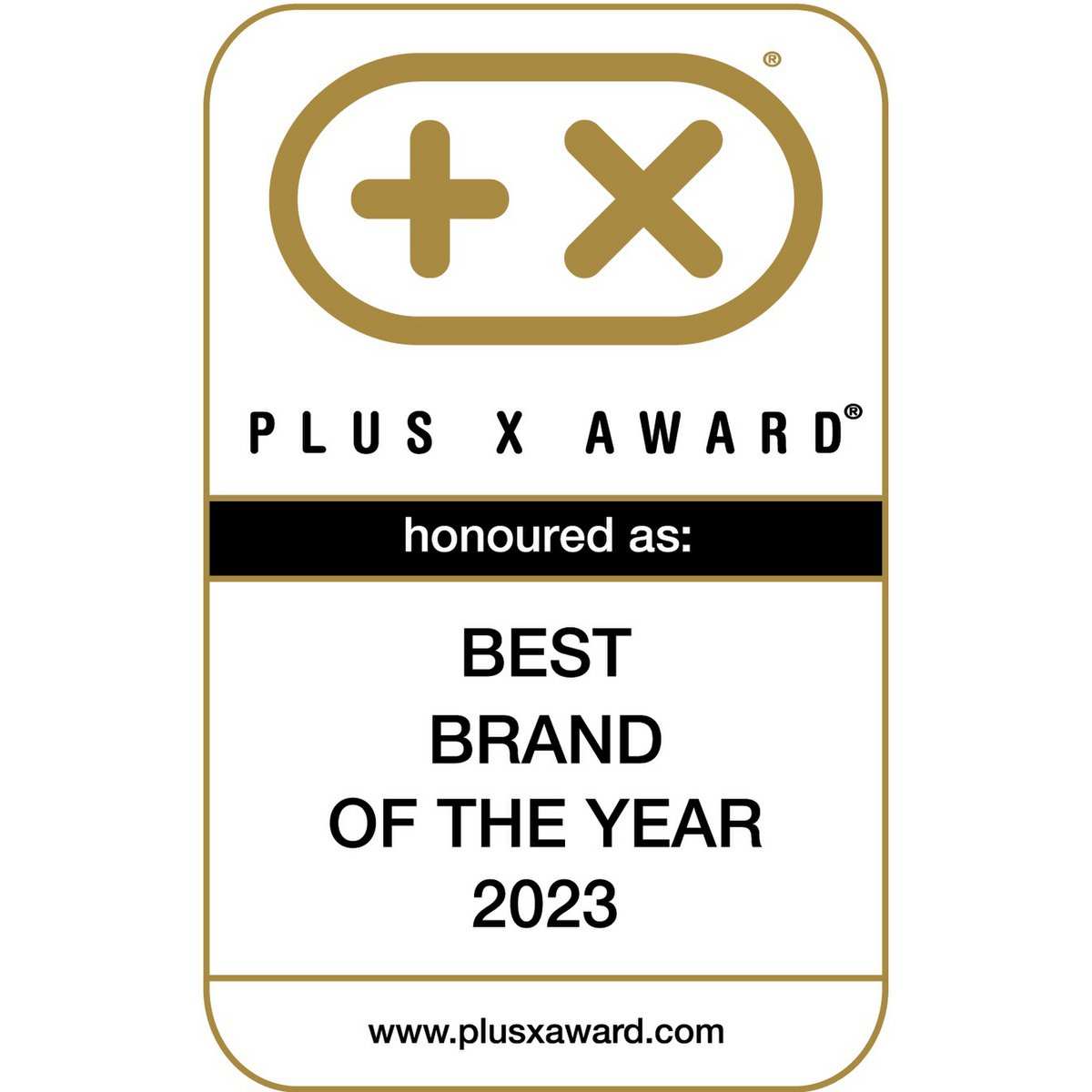tiSsi® zwart awardlabel met goudkleurig plus en keer symbool en tekst Best Brand of the Year 2023